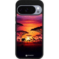 Google Pixel 10 / Pixel 10 Pro Case Hülle - Silikon schwarz Safari Sonnenuntergang Wildtiere