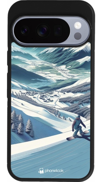 Google Pixel 10 / Pixel 10 Pro Case Hülle - Silikon schwarz Snowboarder Berg