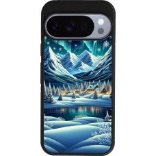 Google Pixel 10 / Pixel 10 Pro Case Hülle - Silikon schwarz Verschneites Bergdorf am See in der Nacht