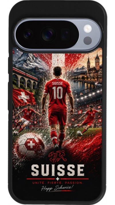 Google Pixel 10 / Pixel 10 Pro Case Hülle - Silikon schwarz Fussball Suisse splash 2026