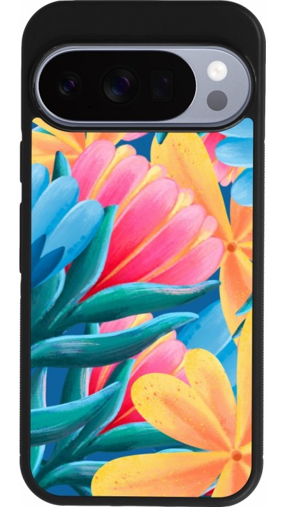 Google Pixel 10 / Pixel 10 Pro Case Hülle - Silikon schwarz Spring 23 colorful flowers