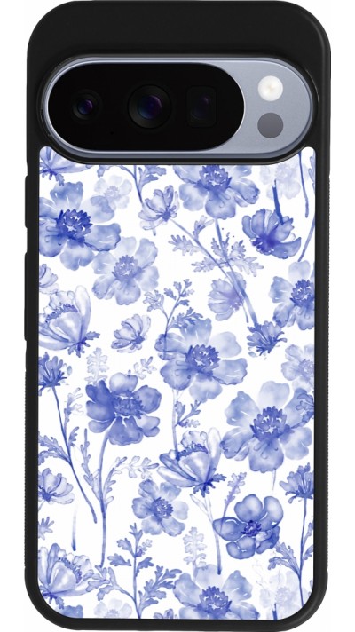 Google Pixel 10 / Pixel 10 Pro Case Hülle - Silikon schwarz Spring 23 watercolor blue flowers