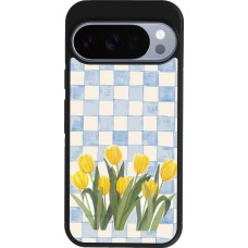 Coque Google Pixel 10 / Pixel 10 Pro - Silicone rigide noir Blue vichy tulips Spring 2026