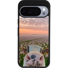 Google Pixel 10 / Pixel 10 Pro Case Hülle - Silikon schwarz Cow with tulips Spring 2026