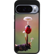 Coque Google Pixel 10 / Pixel 10 Pro - Silicone rigide noir Ladybird on a mushroom Spring 2026