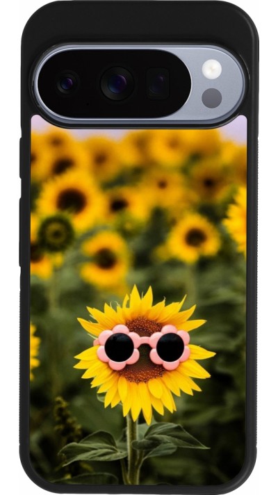 Google Pixel 10 / Pixel 10 Pro Case Hülle - Silikon schwarz Sunflower with glasses Spring 2026