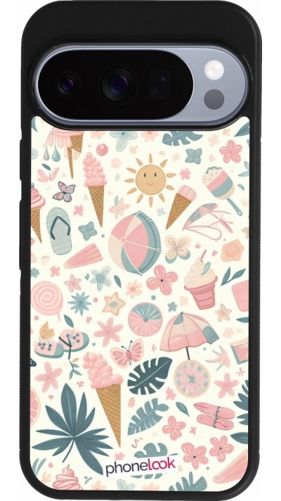 Google Pixel 10 / Pixel 10 Pro Case Hülle - Silikon schwarz Sommer Pink Muster