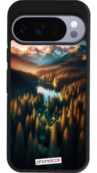 Google Pixel 10 / Pixel 10 Pro Case Hülle - Silikon schwarz Sonnenuntergang Waldsee