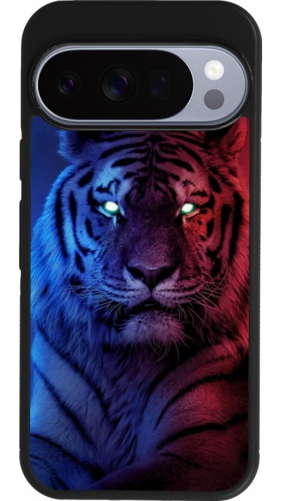 Google Pixel 10 / Pixel 10 Pro Case Hülle - Silikon schwarz Tiger Blue Red