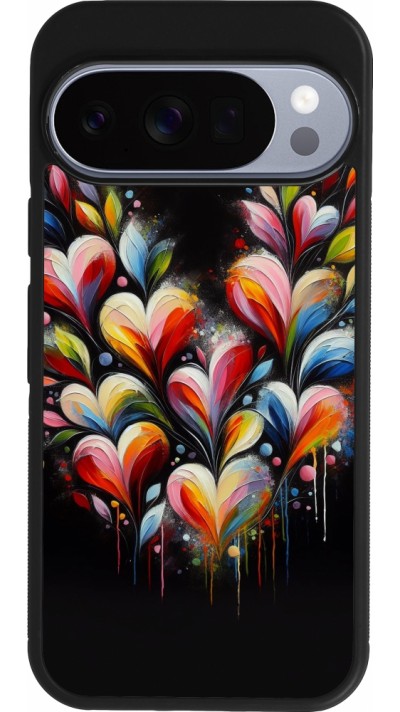 Coque Google Pixel 10 / Pixel 10 Pro - Silicone rigide noir Valentine 2024 Coeur Noir Abstrait