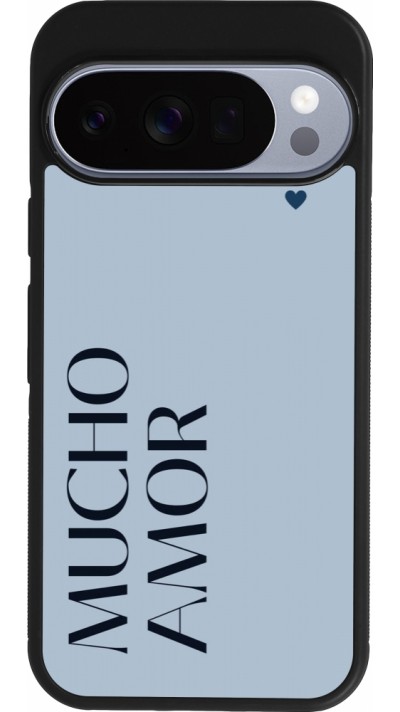 Coque Google Pixel 10 / Pixel 10 Pro - Silicone rigide noir Valentine 2024 mucho amor azul