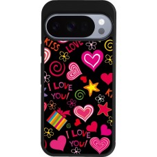 Google Pixel 10 / Pixel 10 Pro Case Hülle - Silikon schwarz Valentine 2023 love symbols