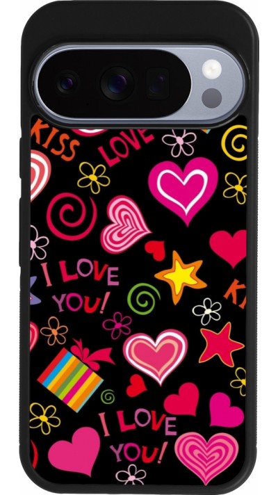 Google Pixel 10 / Pixel 10 Pro Case Hülle - Silikon schwarz Valentine 2023 love symbols