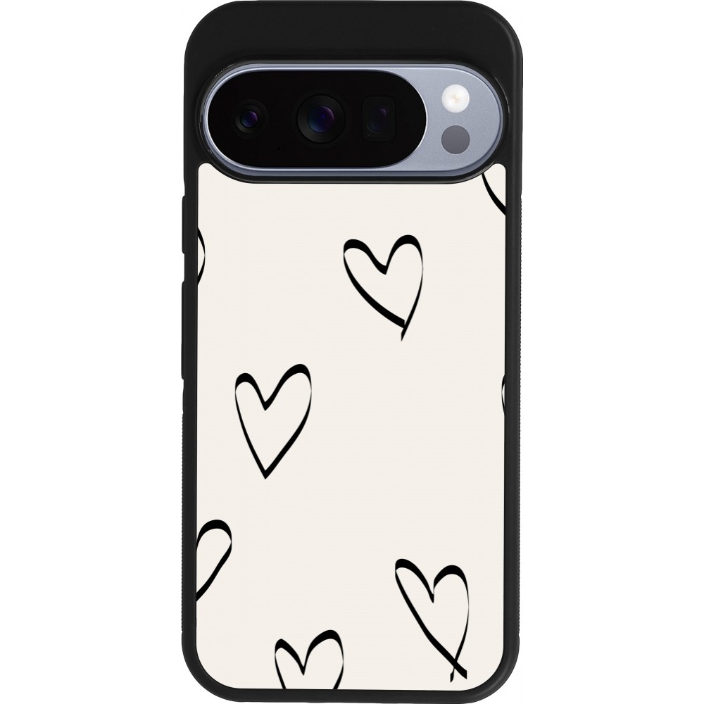 Google Pixel 10 / Pixel 10 Pro Case Hülle - Silikon schwarz Valentine 2023 minimalist hearts