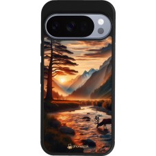 Google Pixel 10 / Pixel 10 Pro Case Hülle - Silikon schwarz Tal Sonnenuntergang Hirsch Baum