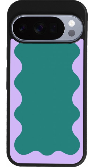 Coque Google Pixel 10 / Pixel 10 Pro - Silicone rigide noir Wavy Rectangle Green Purple
