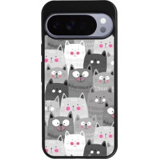Coque Google Pixel 10 Pro XL - Silicone rigide noir Chats gris troupeau