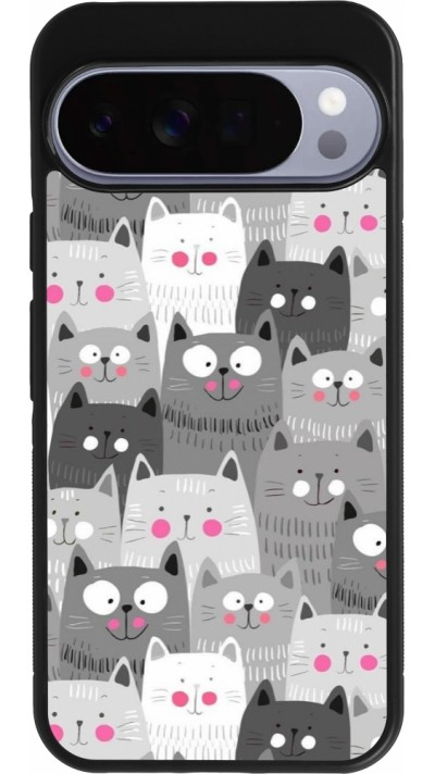 Google Pixel 10 Pro XL Case Hülle - Silikon schwarz Katzenschwärme