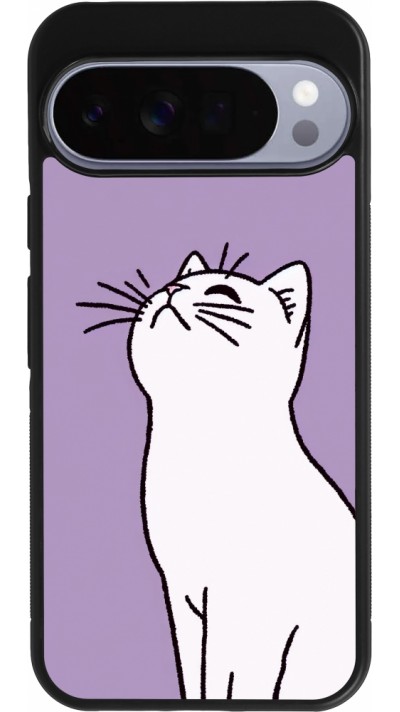 Google Pixel 10 Pro XL Case Hülle - Silikon schwarz Chat auf lila Hintergrund