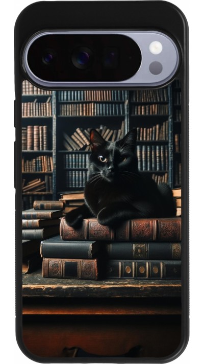 Google Pixel 10 Pro XL Case Hülle - Silikon schwarz Katze Bücher dunkel