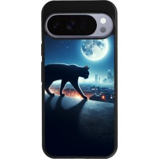 Coque Google Pixel 10 Pro XL - Silicone rigide noir Chat noir sous la pleine lune