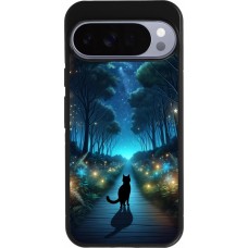 Coque Google Pixel 10 Pro XL - Silicone rigide noir Chat noir promenade