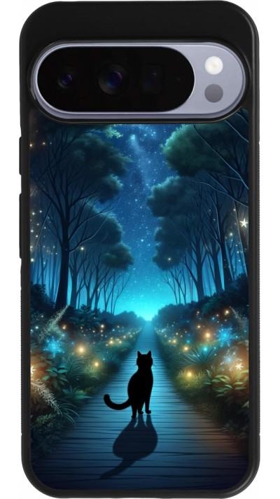 Coque Google Pixel 10 Pro XL - Silicone rigide noir Chat noir promenade