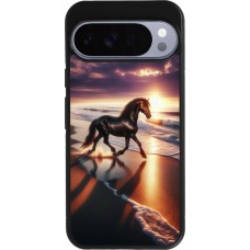 Coque Google Pixel 10 Pro XL - Silicone rigide noir Cheval majestueux plage