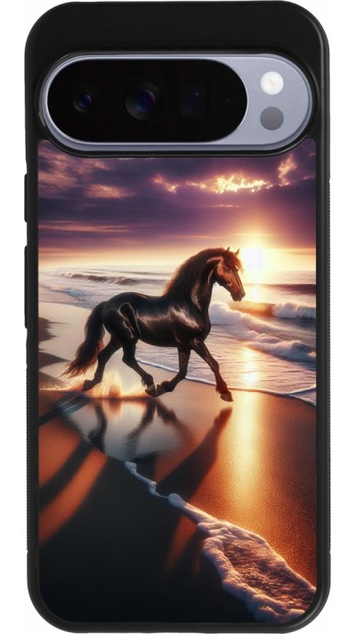 Coque Google Pixel 10 Pro XL - Silicone rigide noir Cheval majestueux plage