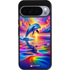 Google Pixel 10 Pro XL Case Hülle - Silikon schwarz Glücklicher Regenbogen-Delfin