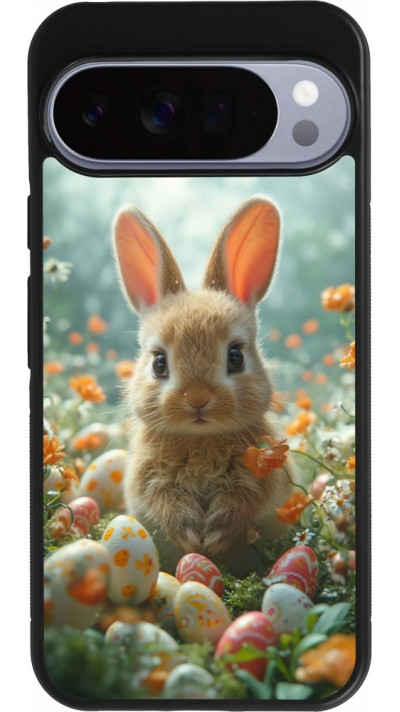 Coque Google Pixel 10 Pro XL - Silicone rigide noir Easter 2026 Rabbit in the garden