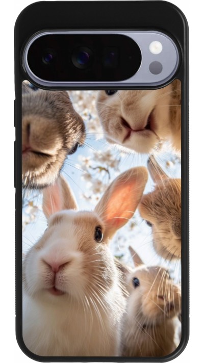 Coque Google Pixel 10 Pro XL - Silicone rigide noir Easter 2026 Rabbits