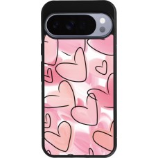 Coque Google Pixel 10 Pro XL - Silicone rigide noir Easter 2023 pink hearts