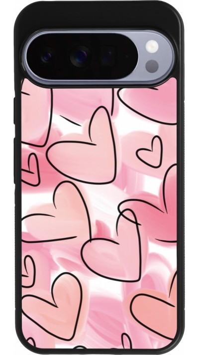 Coque Google Pixel 10 Pro XL - Silicone rigide noir Easter 2023 pink hearts