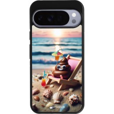 Coque Google Pixel 10 Pro XL - Silicone rigide noir Emoji caca sur chaise longue