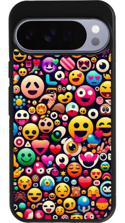 Coque Google Pixel 10 Pro XL - Silicone rigide noir Emoji Mix Color