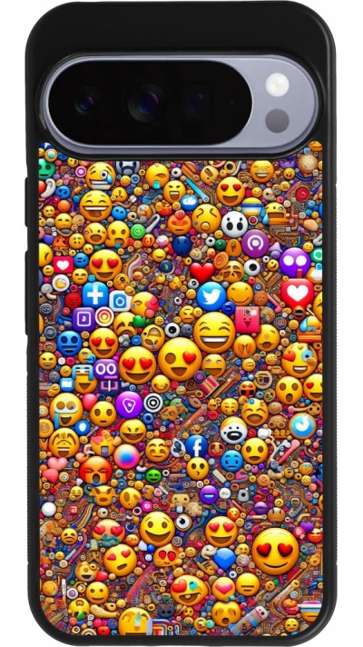 Coque Google Pixel 10 Pro XL - Silicone rigide noir Emoji mixed