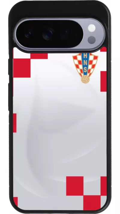 Coque Google Pixel 10 Pro XL - Silicone rigide noir Maillot de football Croatie 2022 personnalisable