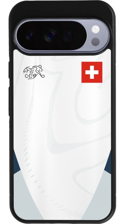 Coque Google Pixel 10 Pro XL - Silicone rigide noir Maillot de football Suisse Extérieur personnalisable