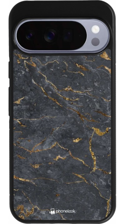 Coque Google Pixel 10 Pro XL - Silicone rigide noir Grey Gold Marble