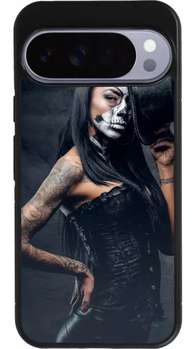 Coque Google Pixel 10 Pro XL - Silicone rigide noir Halloween 22 Tattooed Girl