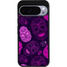 Coque Google Pixel 10 Pro XL - Silicone rigide noir Halloween 2023 pink skulls