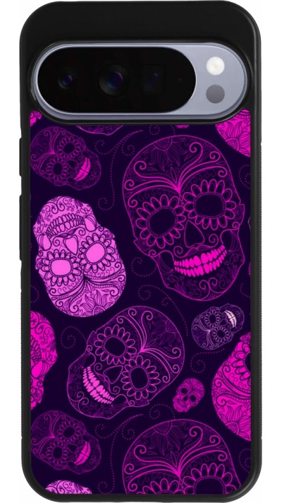 Coque Google Pixel 10 Pro XL - Silicone rigide noir Halloween 2023 pink skulls