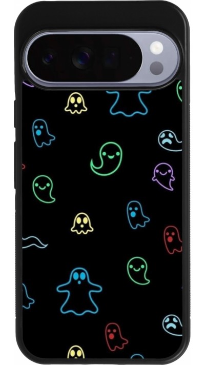 Coque Google Pixel 10 Pro XL - Silicone rigide noir Halloween 2024 colorful ghosts