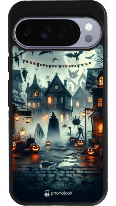 Google Pixel 10 Pro XL Case Hülle - Silikon schwarz Halloween Spukstadt