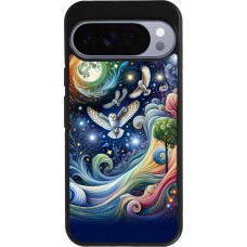 Google Pixel 10 Pro XL Case Hülle - Silikon schwarz Fliegender Blumen-Eule