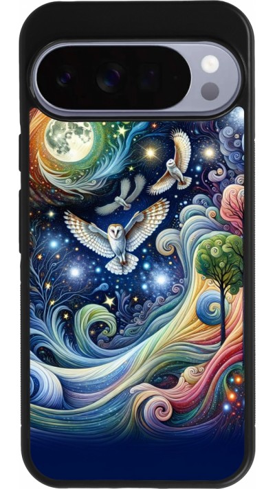 Google Pixel 10 Pro XL Case Hülle - Silikon schwarz Fliegender Blumen-Eule