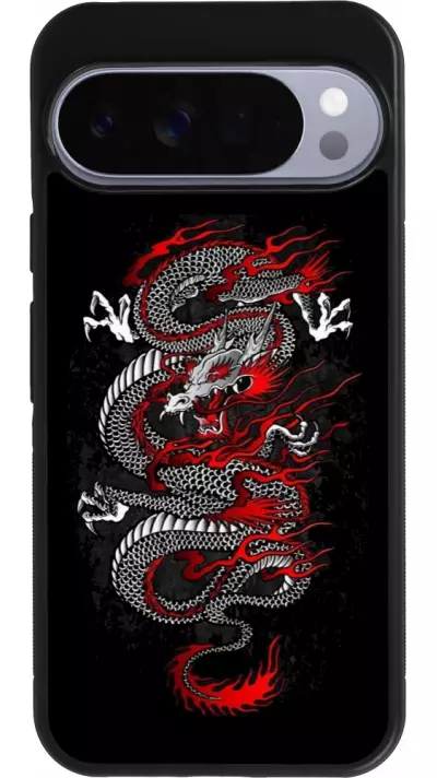 Coque Google Pixel 10 Pro XL - Silicone rigide noir Japanese style Dragon Tattoo Red Black