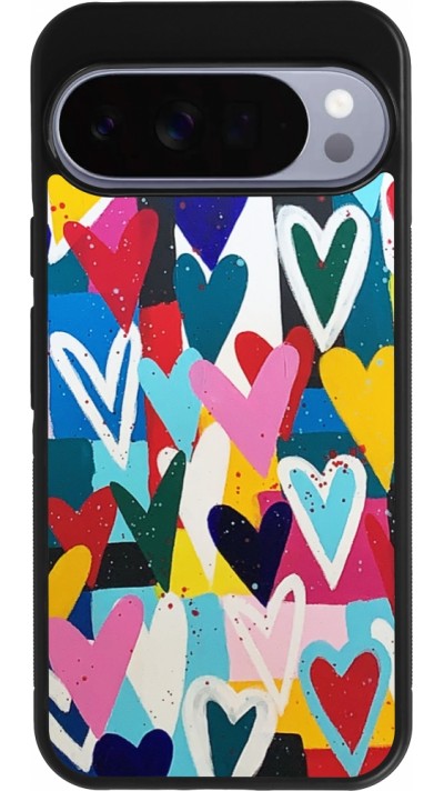 Google Pixel 10 Pro XL Case Hülle - Silikon schwarz Joyful Hearts