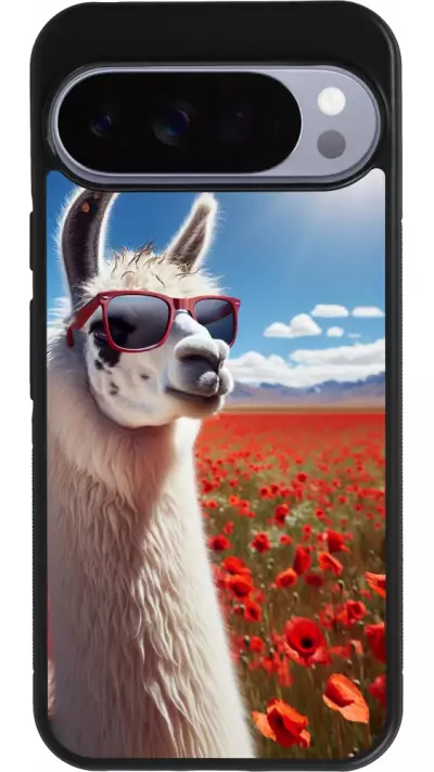 Coque Google Pixel 10 Pro XL - Silicone rigide noir Lama Chic en Coquelicot